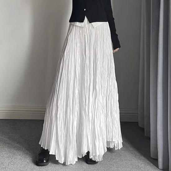 

Women s Irregular Pleated Maxi Skirt - 720° Swing, Super Long Floor-Length, Slim Fit Umbrella Style One Size білий