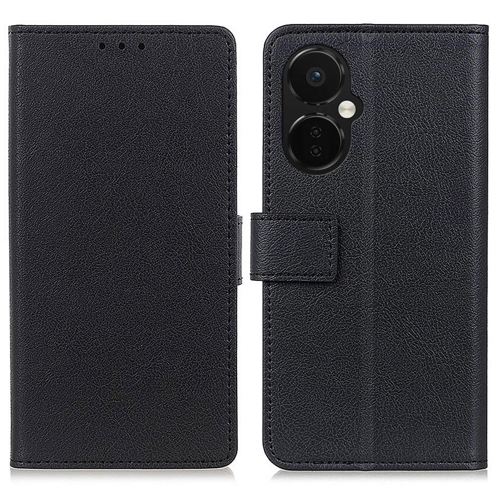 

For OnePlus Nord CE 3 Lite 5G/Nord N30 5G Anti-scratch Wallet Cover Fine Textured Leather Cell Phone Stand Case Black