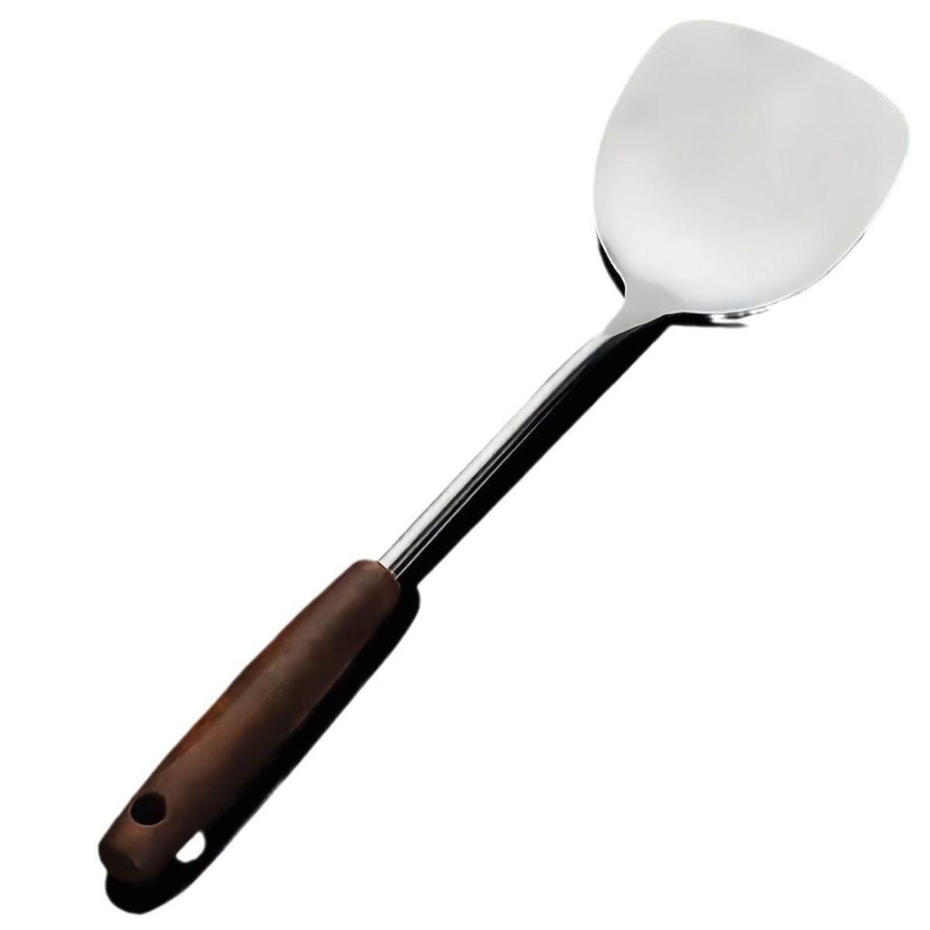 Stainless Steel & Wood Thickened Cookware Set: Frying Pan Spatula, Slotted Spoon, Ladle, Anti-Scald Design