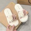 Height-increasing Thick-soled One-word Versatile Slippers for Women's Summer Wear 2025 New High-end Flower Beach Non-slip and Cool Slippers