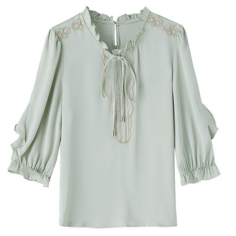 Slim Design V-neck Waist-hugging Long-sleeved Shirt 2025 Spring New Small Shirt for Women