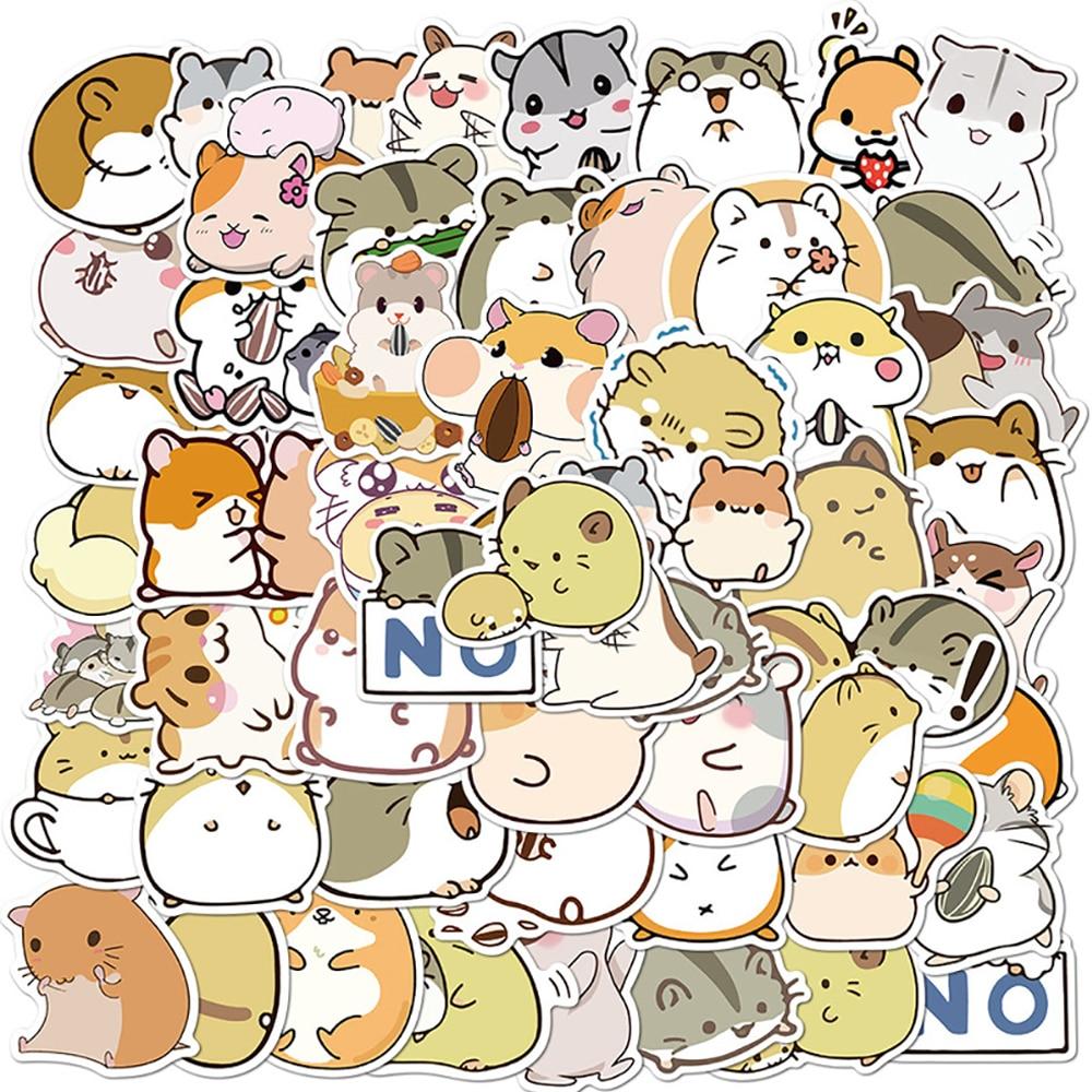 50PCS Cute Animal Hamster Cartoon Stickers Skateboard Guitar Suitcase Freezer Graffiti Luggage DIY Decal Sticker for Kid Gift
