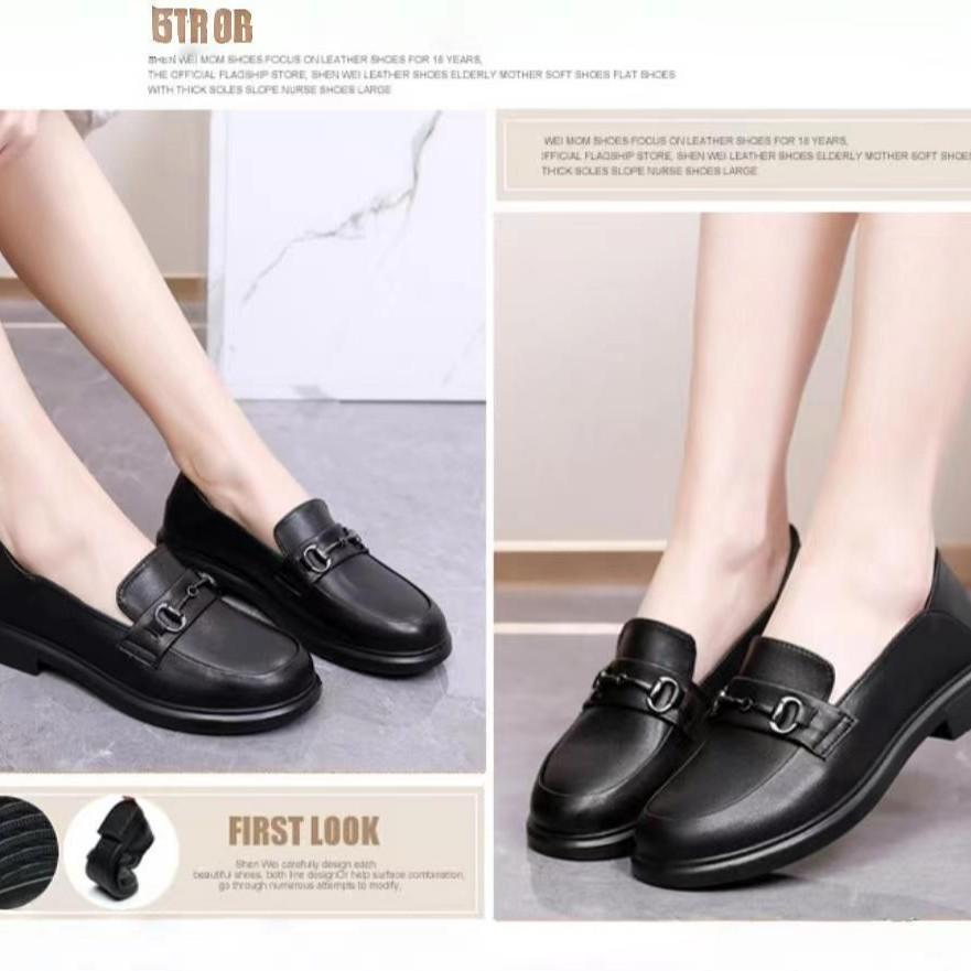 Casual shoes round head small leather shoes women's black first layer cowhide basic foot loafers one dropshipping