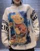 Korean Designer Heavy Duty Hooded Long Sleeve Sweater for Women - Autumn Knitwear Slimming Top with Print