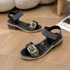 Fashion Leopard Print Chunky Heel Open Toe Sandalias De Mujer Metal Buckle Comfort Non-Slip Casual Big Size Women Shoes 35-43 High Heels