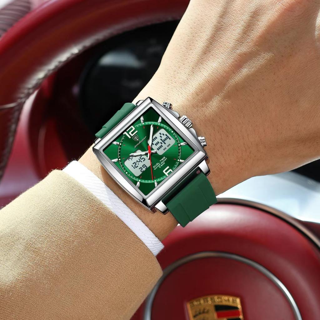 POEDAGAR Square Electronic Man Clock LED Alarm Chronograph Quartz Sport Men Watch Week Date Fashion Military Men's Watches Reloj