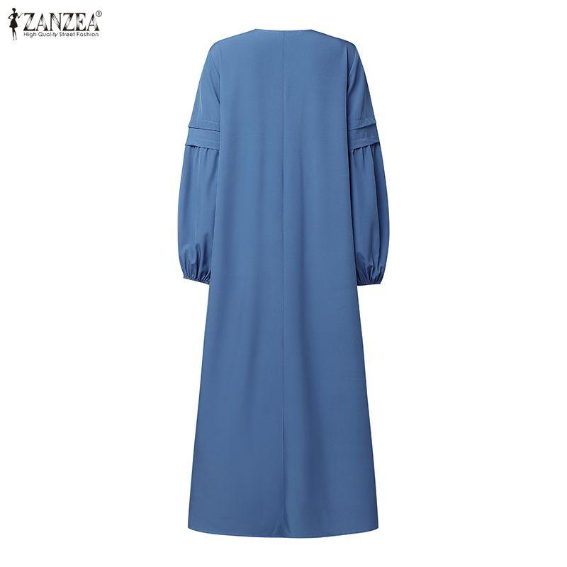 ZANZEA Muslim Daily Casual Round Neck Long Sleeve Loose Women Dress