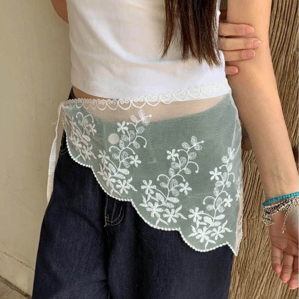 Layered Design Korean Lace Apron White Belted Overlap Scarf Niche Lace Triangle Belt  Photography