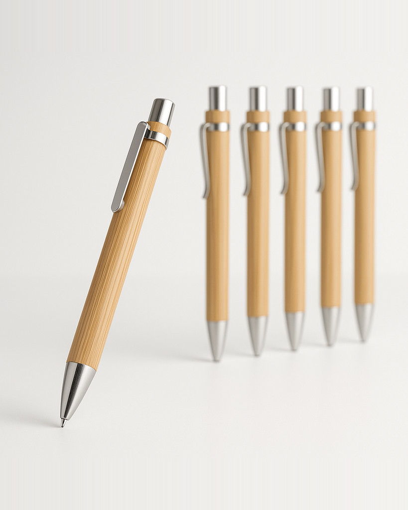 4-teiliges Set Kugelschreiber aus Bambusholz, 1,0 mm Rundspitze, blau-schwarze Tinte