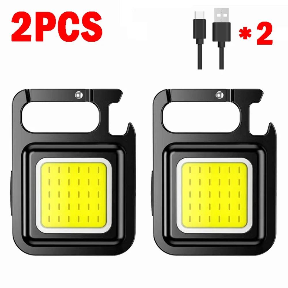Mini LED Flashlight Keychain Light Bright COB Lights USB Rechargeable Work Lights Fishing Lanterna with Magnet Built-in Battery