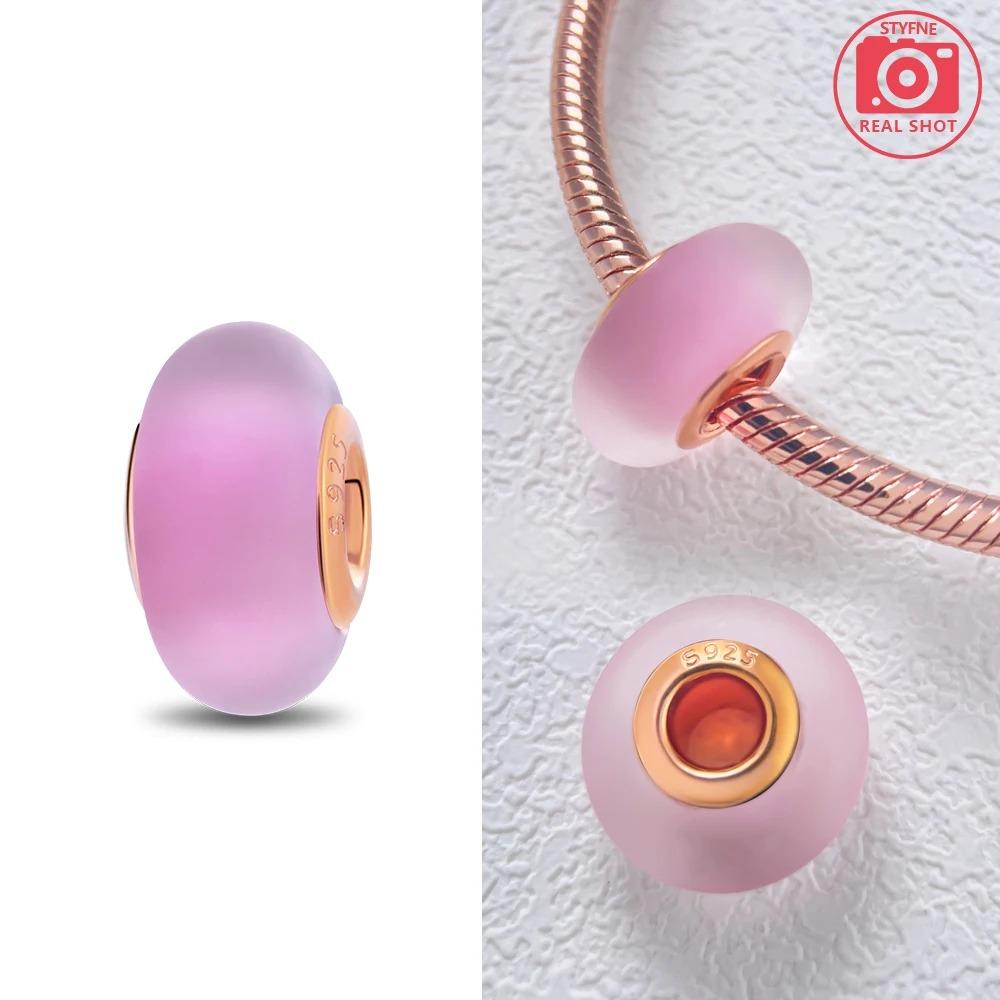 Original Rosa Glasperlen Blaue Romantische Perlen 925 Silber Charms für Frauen DIY Schmuckherstellung Armband Passend