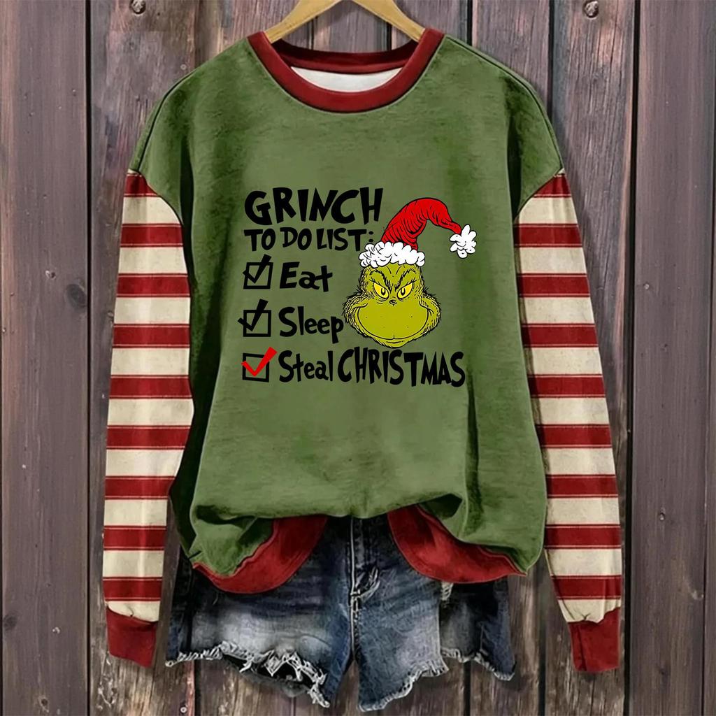 Women's Long Sleeve Neck Pullover Sweatshirt with Christmas Print