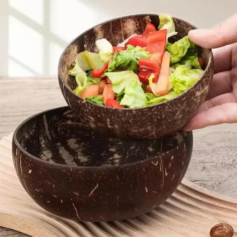 Natural Coconut Bowls Sets Reusable Coconut Bowls And Wooden Spoon For Dessert Yogurt Fruit Salad Smoothie Kitchen Tableware