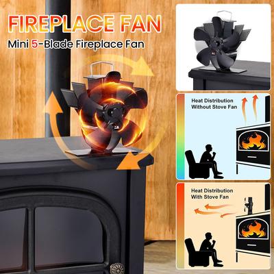 5 Blade Heat Powered Stove Fan Mini Fireplace Fan Log Wood Burner Eco-fan Quiet Fireplace Fan Heater Efficient Heat Distribution