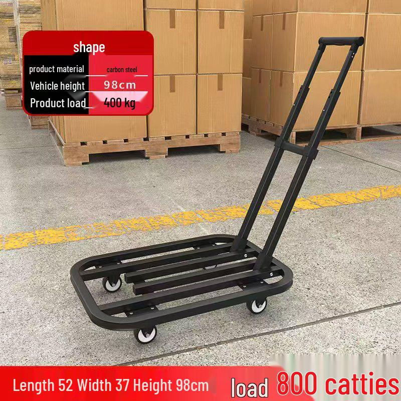 Four-Wheeled Silent Flatbed Hand Truck - Folding Trolley for Goods Transport