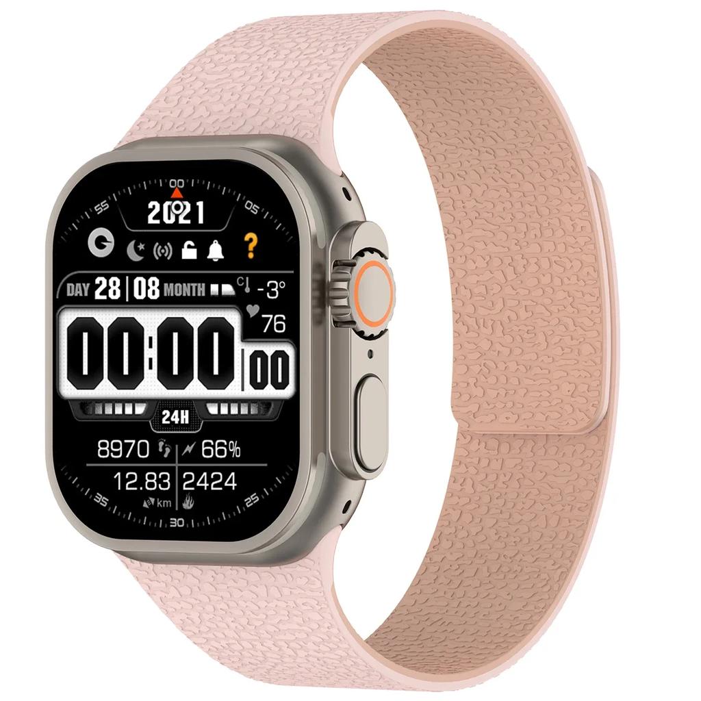 Magnetic Sport Strap For Apple Watch Ultra 3/2 49mm 38 40 41 44 45 46mm Litchi Pattern Silicone Band For Iwatch S11 10 9 8 7 SE3