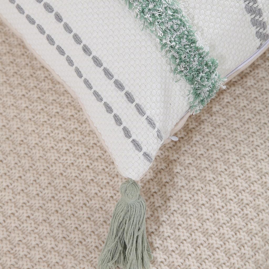 Baumwollgarn-Jacquard-Kissenbezug mit getufteten Quasten, Büro-Lendenkissen, Zuhause, Sofa, Bett, Kopfkissen