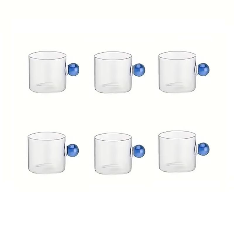 6pcs Espresso Cups with Ball Handle Mini Coffee Cups Heat Resistant Teacup Glass Drinking Mug Drinkware 100ml/3.38oz