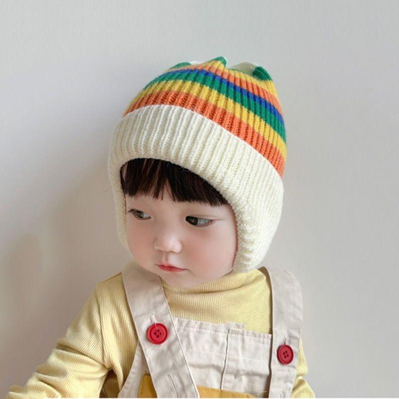 Baby Winter Knitted Hat Girls Boys Ear Flaps Hat Windproof Ear Muffs Bonnet Outdoor Headwear Toddler Fashion Headdress