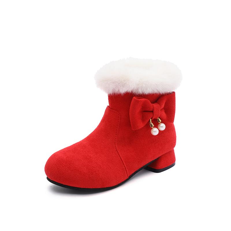 

Red Children Snow Boots Winter Comfortable Thick Warm Girl Boots Lobbing Kids Suede Short Outdoors Boots 27