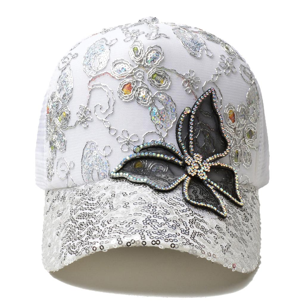 Northwood Summer Women Sequined Rhinestones Butterflies Baseball Caps Girls Sunoutdoor Breathable Sunshade Mesh Hats
