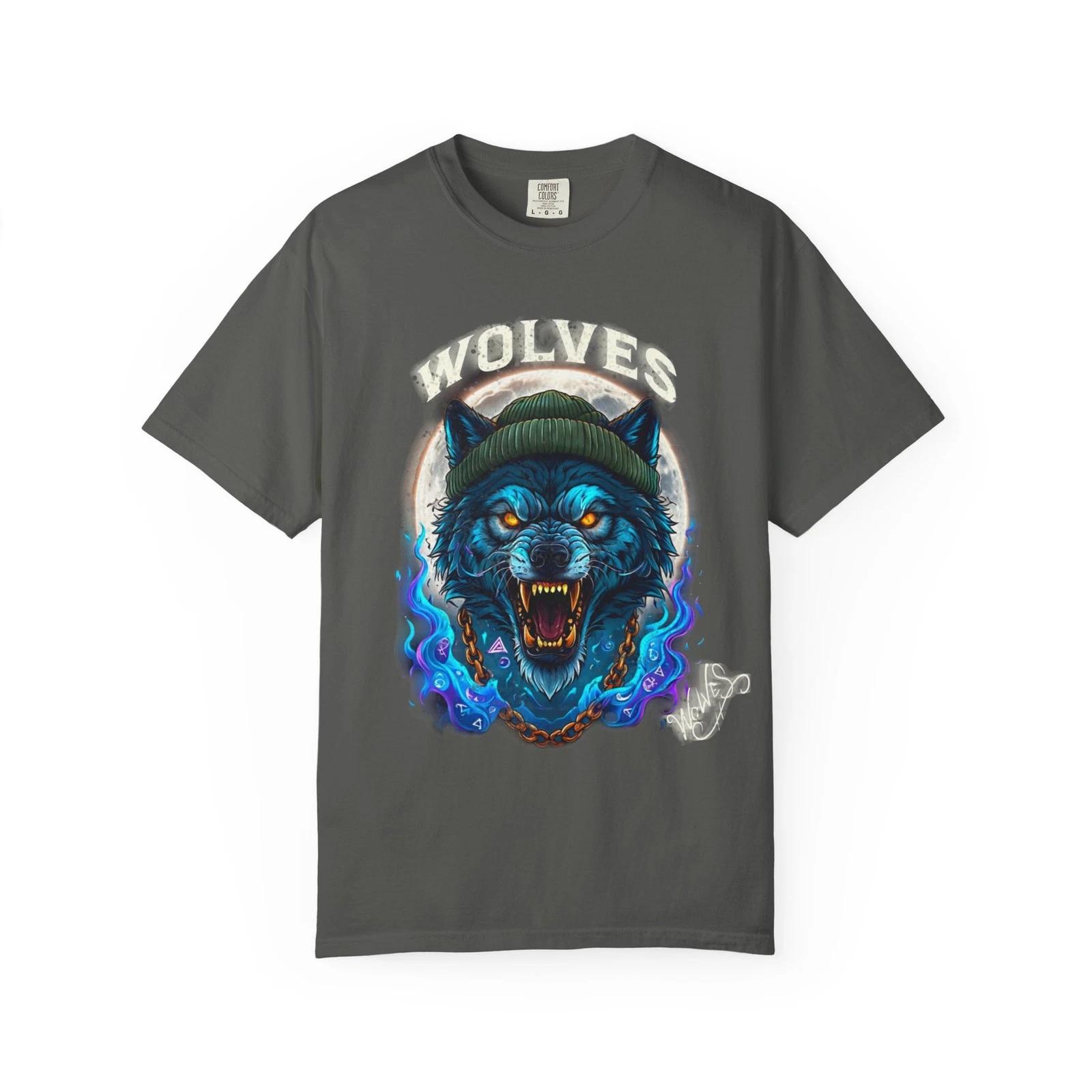 Mystic Wolves Streetwear T-Shirt - Urban Graphic Tee, Unisex Shirt, M