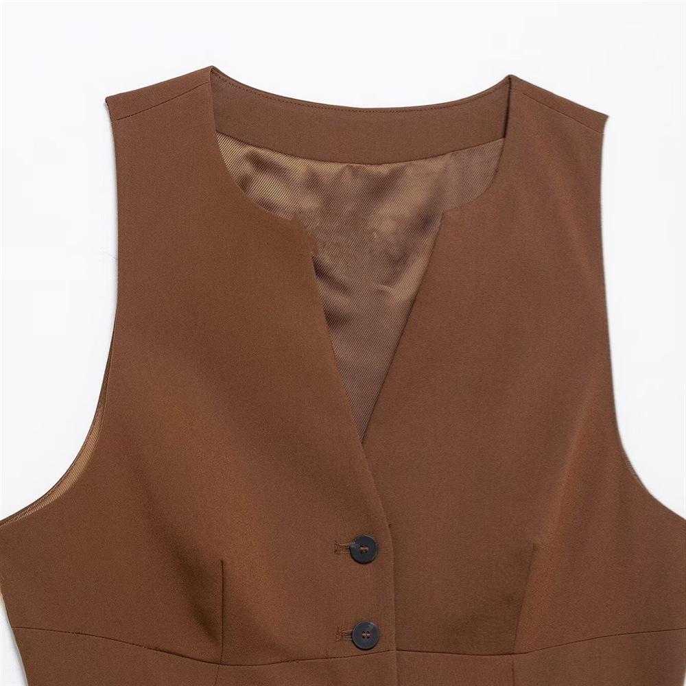 2025 Women's Slim-Fit V-Neck Vest Top with Pocket Detail for Spring/Summer