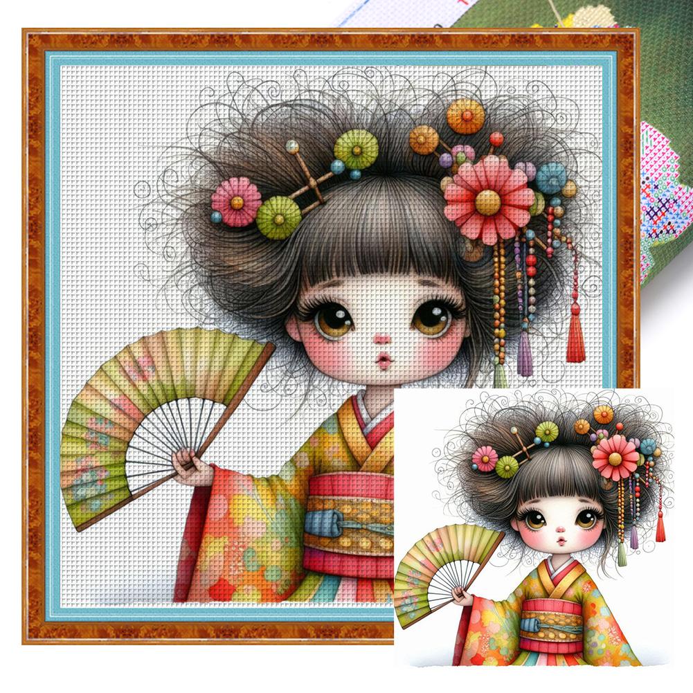 Полная вышивка Эко-хлопковая нить 11CT Набивной Набор для вышивания крестом Гейша Искусство
