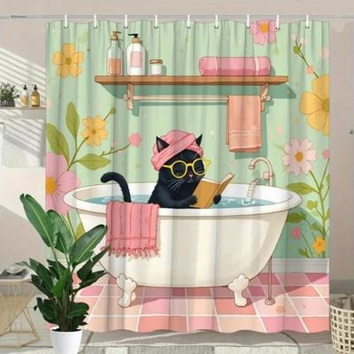 Entzückende Katze in Badewanne Duschvorhang - Wasserabweisendes Gewebe für Badezimmer - Ideal für skurrile und Tierliebhaber