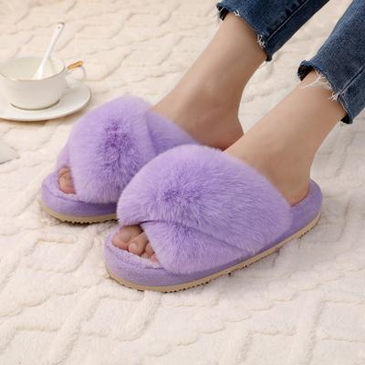 Fashion Comwarm Damen Überkreuzband Fuzzy Hausschuhe Mode Dicke Sohle Fell Flip Flops Winter Flauschige Zehenfreie Hausschuhe Hausschuhe