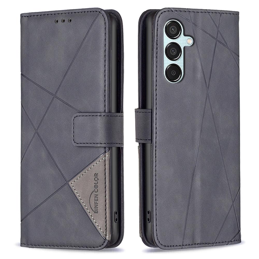 BINFEN COLOR For Samsung Galaxy M15 5G Phone Cases Wallet Stand Geometry Imprinted Leather Cover
