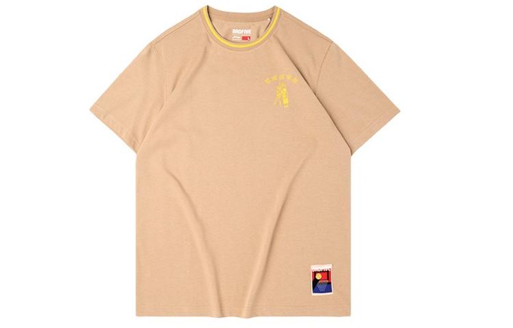 Li Ning T Shirts Men's Aromatherapy Apricot Crew Neck Moderate Straight Fit AHSQ083-3
