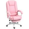 Office Chair with Footrest, Adjustable Backrest, Height-Adjustable, 5 Casters, Pink + White