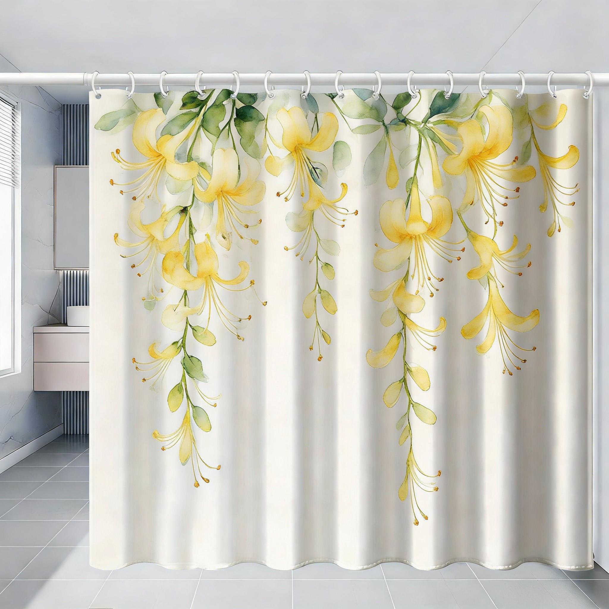 

Watercolor Green Hanging Leaves Waterproof Shower Curtain For Bathroom Decor W60H190(CM)-1 Pcs