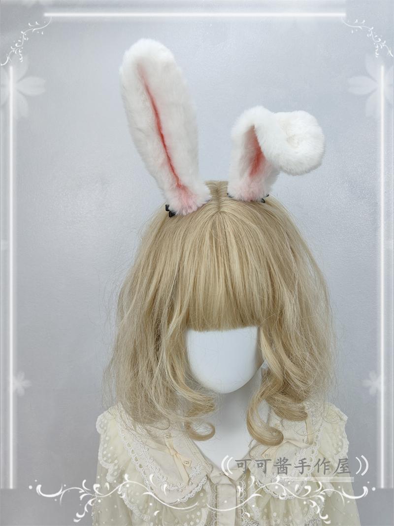 Pure White Simulated Rabbit Ears Hair Clip Lope Rabbit Headband Lolita All Plush Rabbit Headdress Hair Accessory Cos