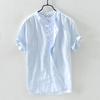 Men's White Stand Collar Short Sleeve Button-Down Shirt