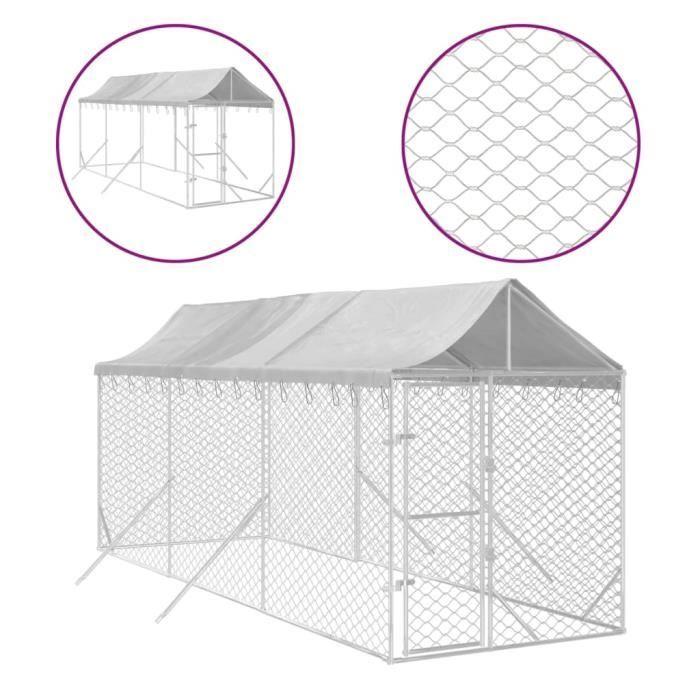 VidaXL Chenil d'extérieur pour chiens avec toit argenté 2x6x2,5 m 3190483