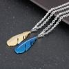 SCIONE Classic Titanium Steel Necklace Feather Pendant Pure Steel with Chain Couple Necklace