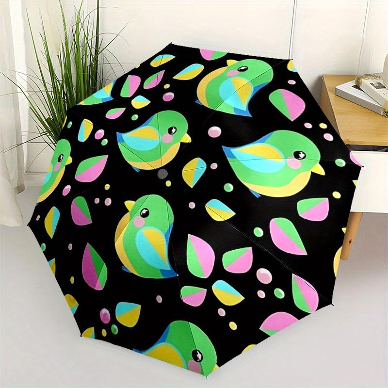 1pc Colorful Birds Pattern Automatic Folding Umbrella, Portable & Foldable Design with 8 Ribs, Casual Outdoor Accessory Yy250805065