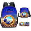 Sonic Primary School Student Schoolbag Three-Piece Set, Animation Cartoon Backpack, Shoulder Bag Pencil Case