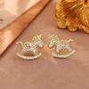 Chinese Style Crystal Zodiac Pony Earrings Light Luxury New Year Ear Studs  Lady