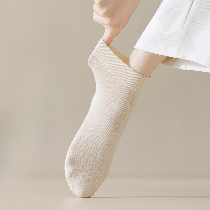 Women's Spring and Summer Thin, Solid-color, Pure Cotton, Versatile Mid-calf Socks, Boneless, Comfortable Postpartum Socks, Trendy Short Socks
