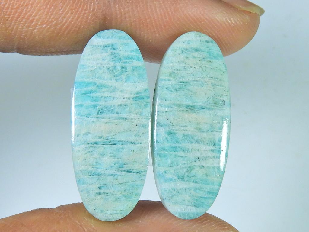 21Cts. Natural Amazonite (11X26X02 Mm Each) Oval Cabochon Matched Pair SK-3050