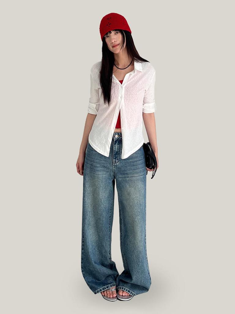 Yuyi 2026 Spring Women's Stylish Mid-Sleeve Button-Up Shirt