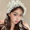 Lolita Cosplay Cat Ears Headband Lace Bow Headwear Sweet Lace Bow Ribbon Headdress For Women Hairpin Vintage Hair Accessories