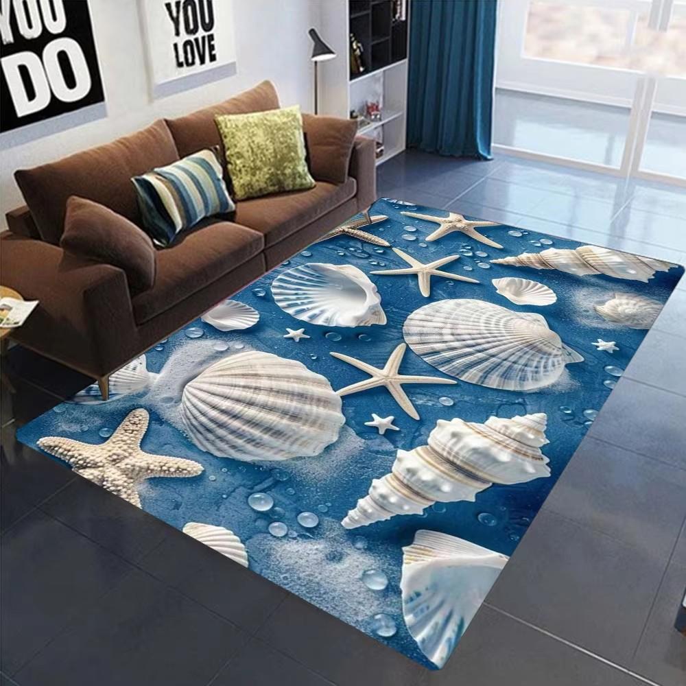 2025 Neuer Seestern Strand Muschel Seestern Sand Teppich Teppich für Wohnzimmer Schlafzimmer Zuhause Sofa Dekoration, Kinder Spielen Rutschfeste Bodenmatte