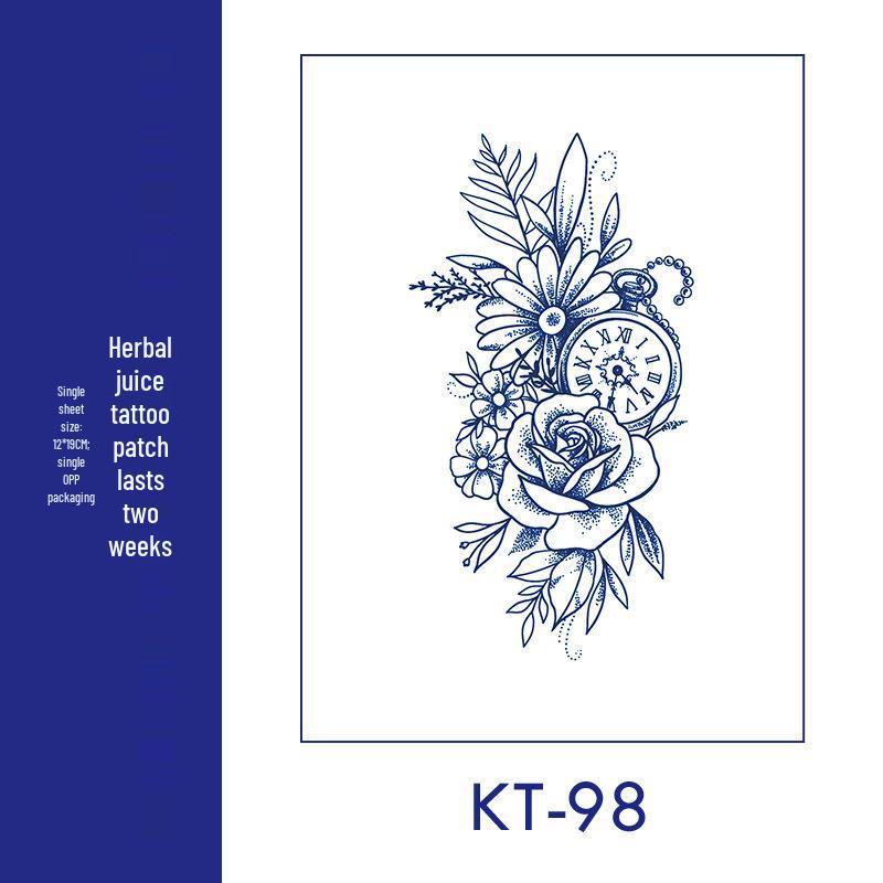 

КТ81-120 Травяная Цветочная Полуперманентная Тату-наклейка для Руки и Ключицы - Неотражающая, Большой Дизайн 12x19 cm