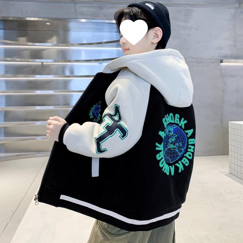 Chłopięca welurowa kurtka baseballowa z kapturem Jesień/Zima 2025