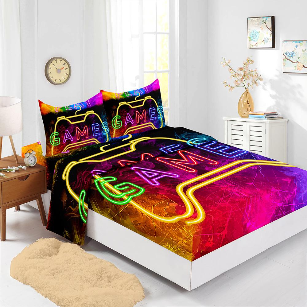 

Four-Piece Mattress Set 3D Digital Printing Mattress Protective Cover Gamepad Mattress (90cm * 190cm * 40cm) Pillowcase * 1