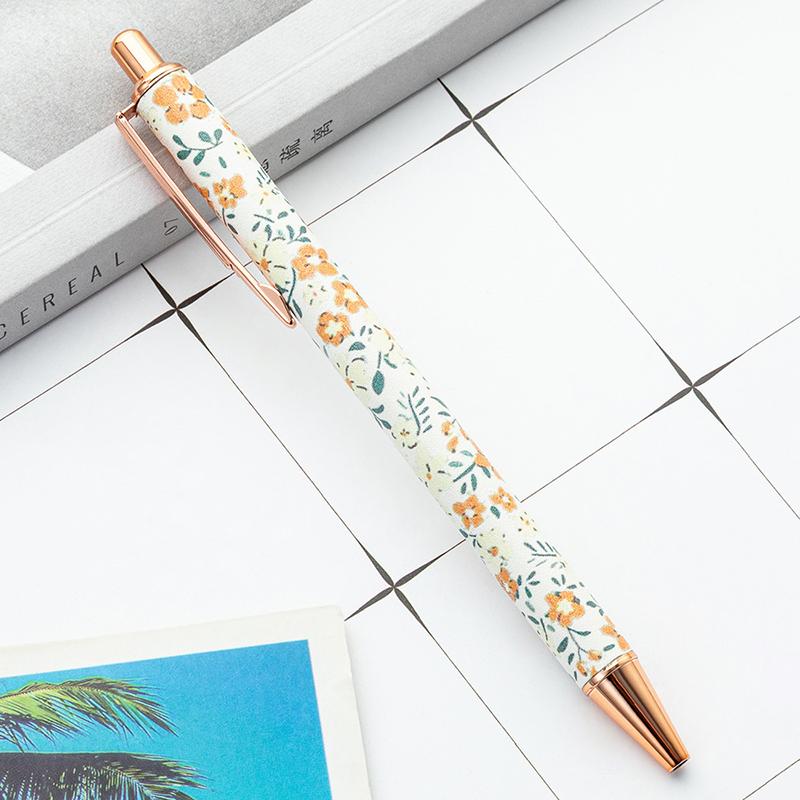 1.0mm Exquisite Flowers Ballpoint Pens Kawaii Floral Signature Pens Smooth Writing Metal Press Gel Pens Gifts Office Supplies